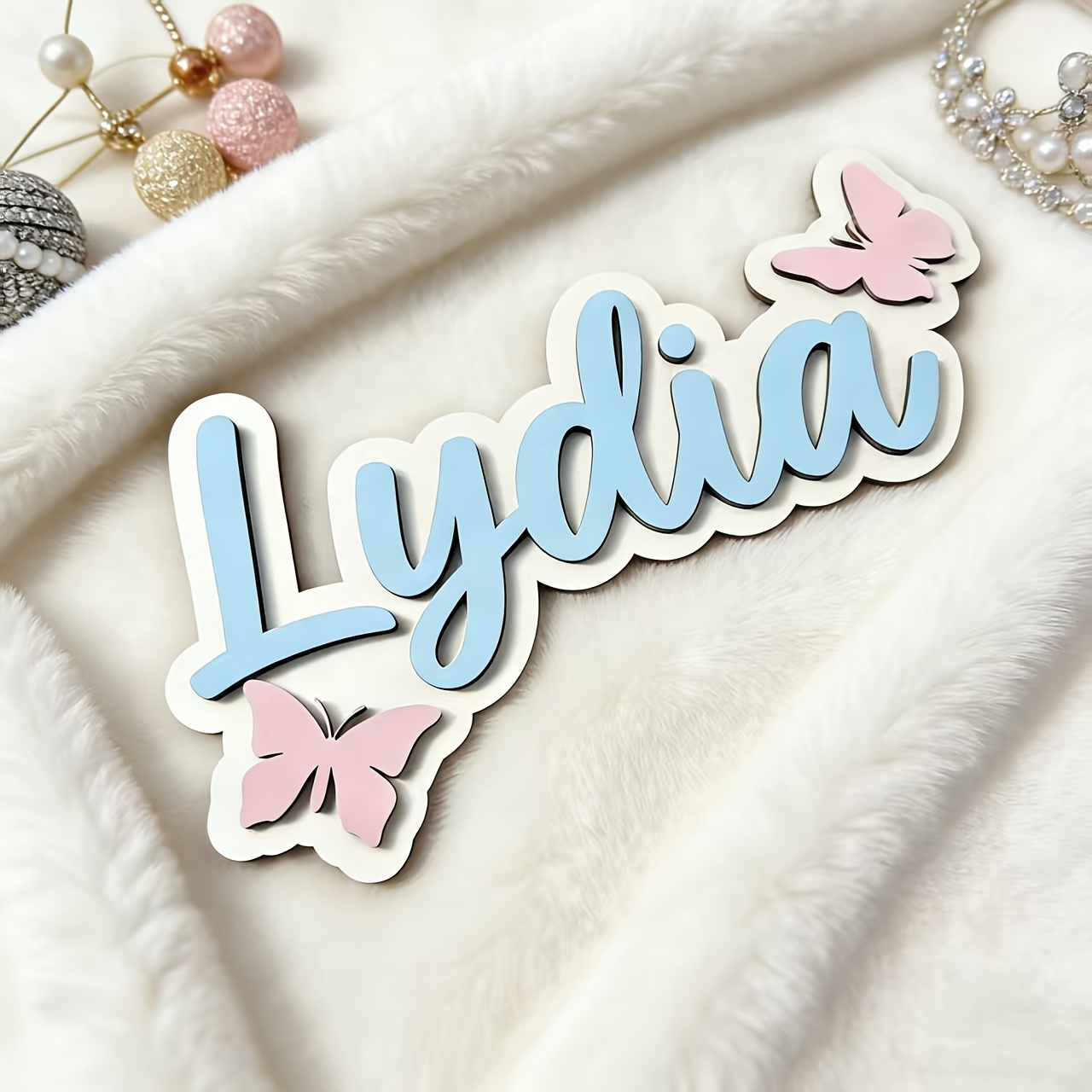 Wedding Party Supply - Personalized Blue & Pink Butterfly Name