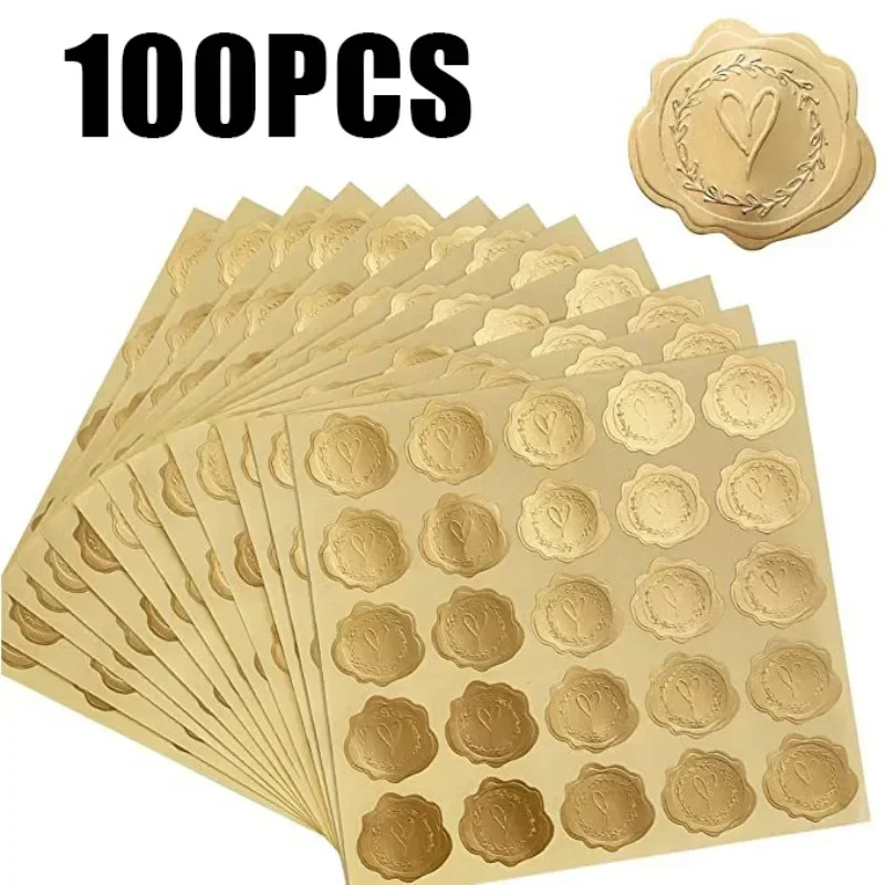 Wedding Envelopes - 25/100Pcs Gold Embossed Heart Sticker Thank