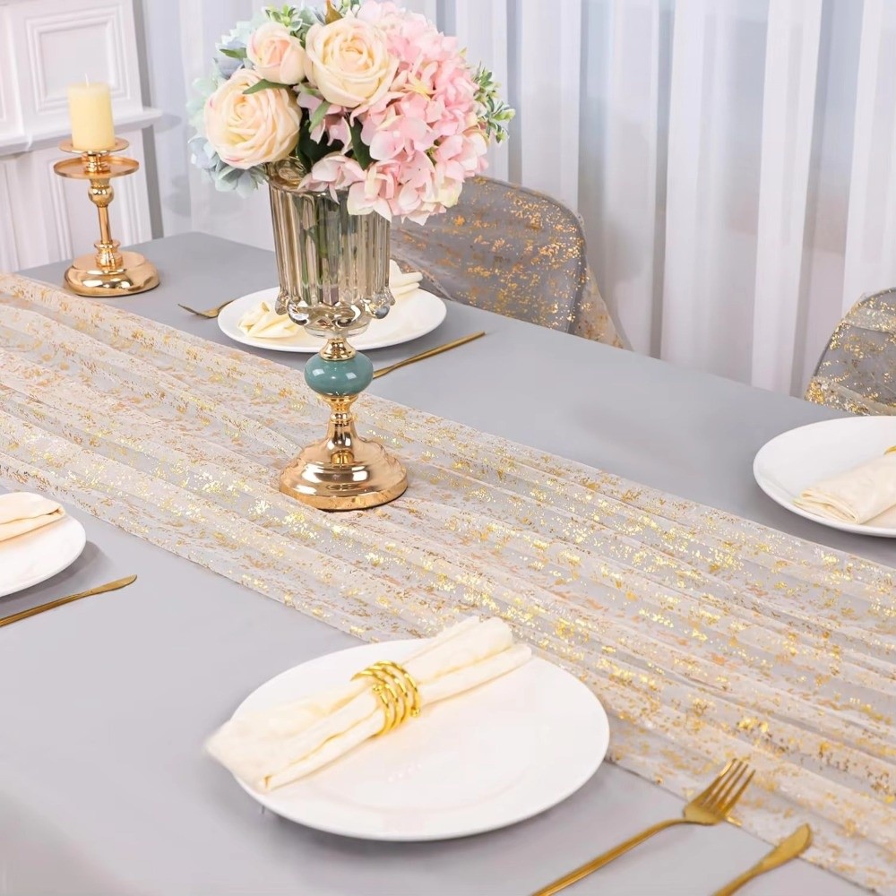 Table Runner Sequin - Golden Sequin Glitter Hot Stamping Table
