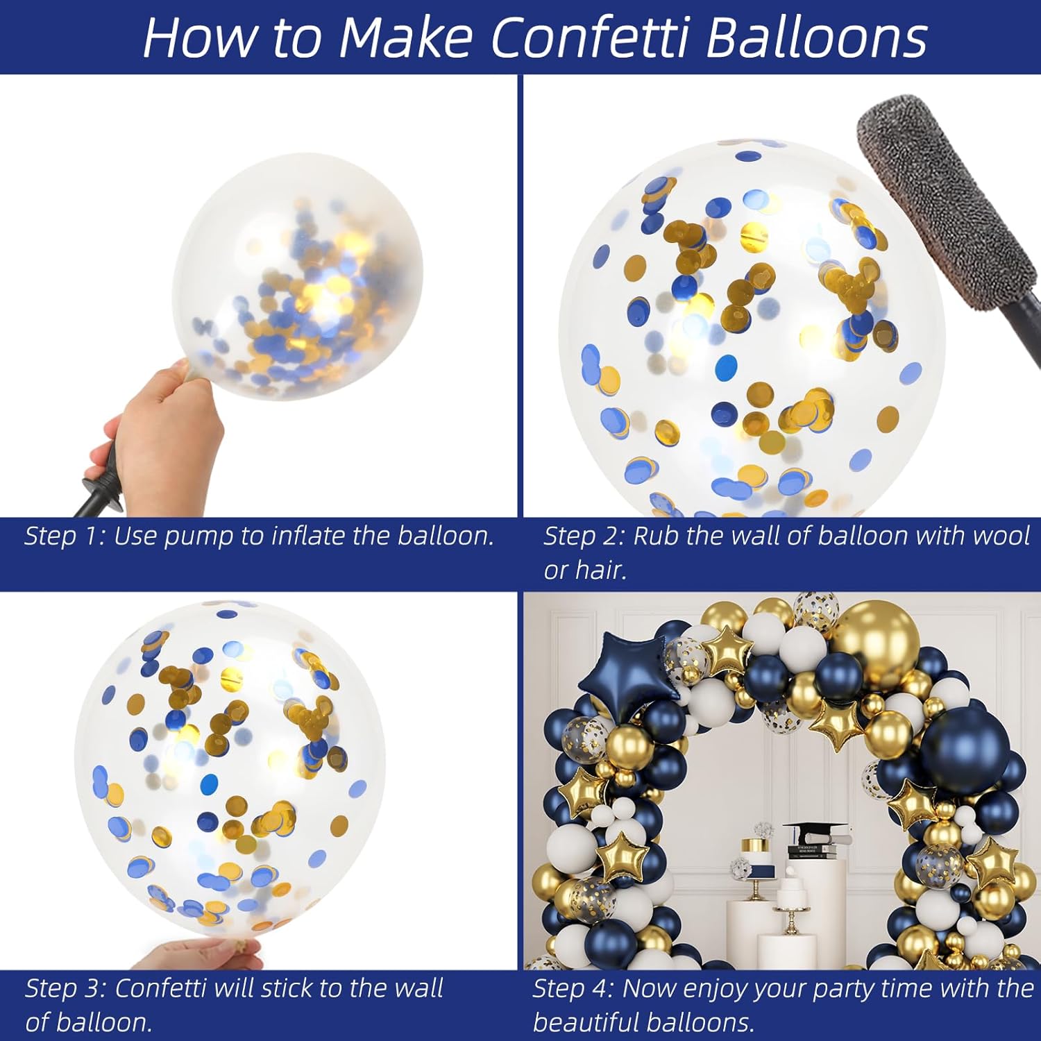 Navy Blue Gold White Latex Bal - Wedding Supply Kit 评论和价格