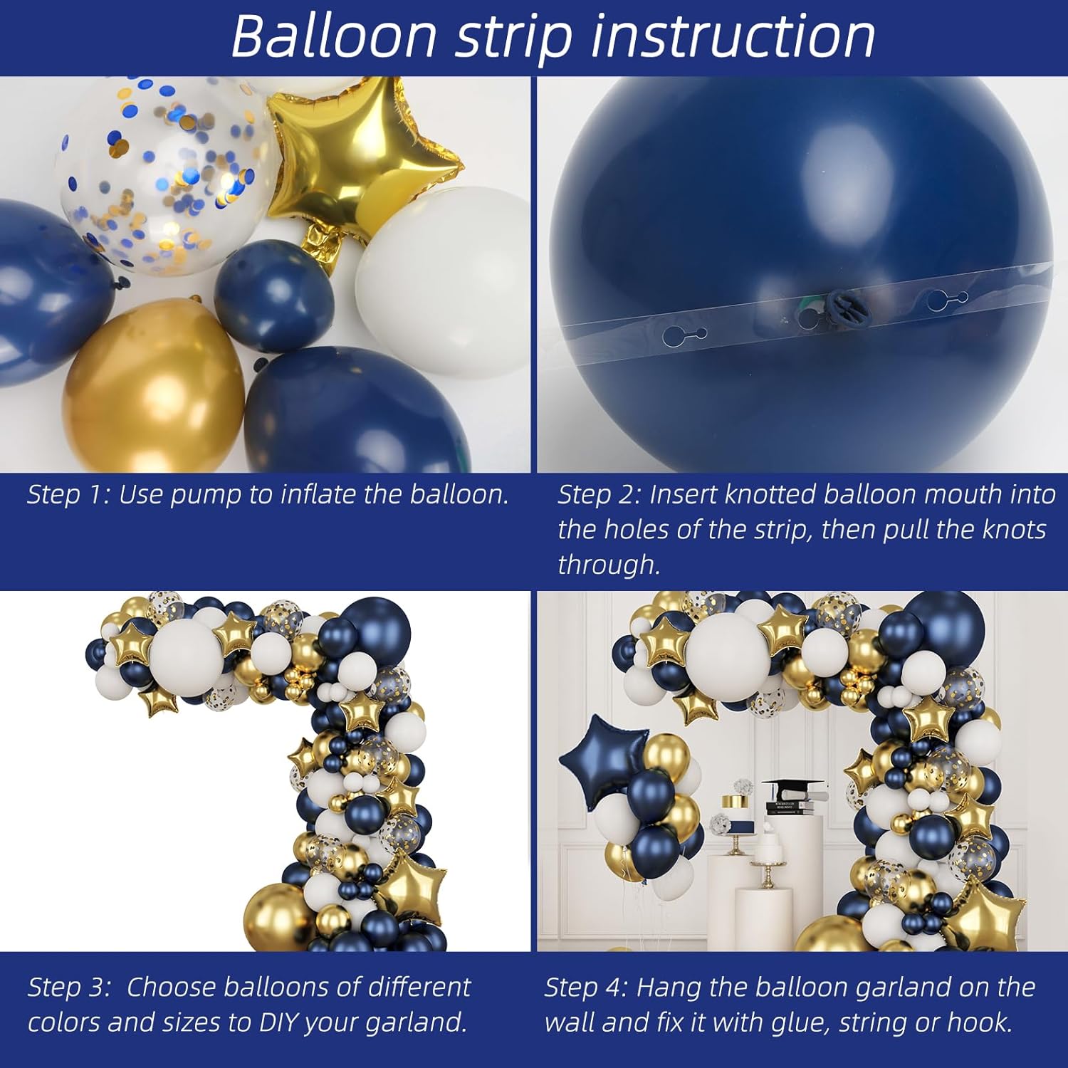 Navy Blue Gold White Latex Bal - Wedding Supply Kit 评论和价格